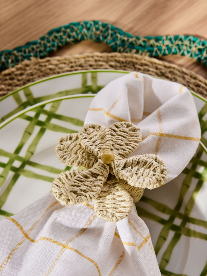 Nina Campbell natural woven flower napkin rings set of 2, imported from the UK