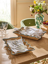Next Nina Campbell Set of 2 Natural Teal Rattan Scalloped Edge Trays- Buy online at McGrocer
