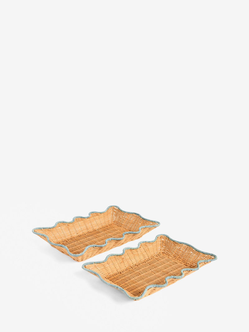 Nina Campbell natural teal rattan trays set of 2, imported from the UK