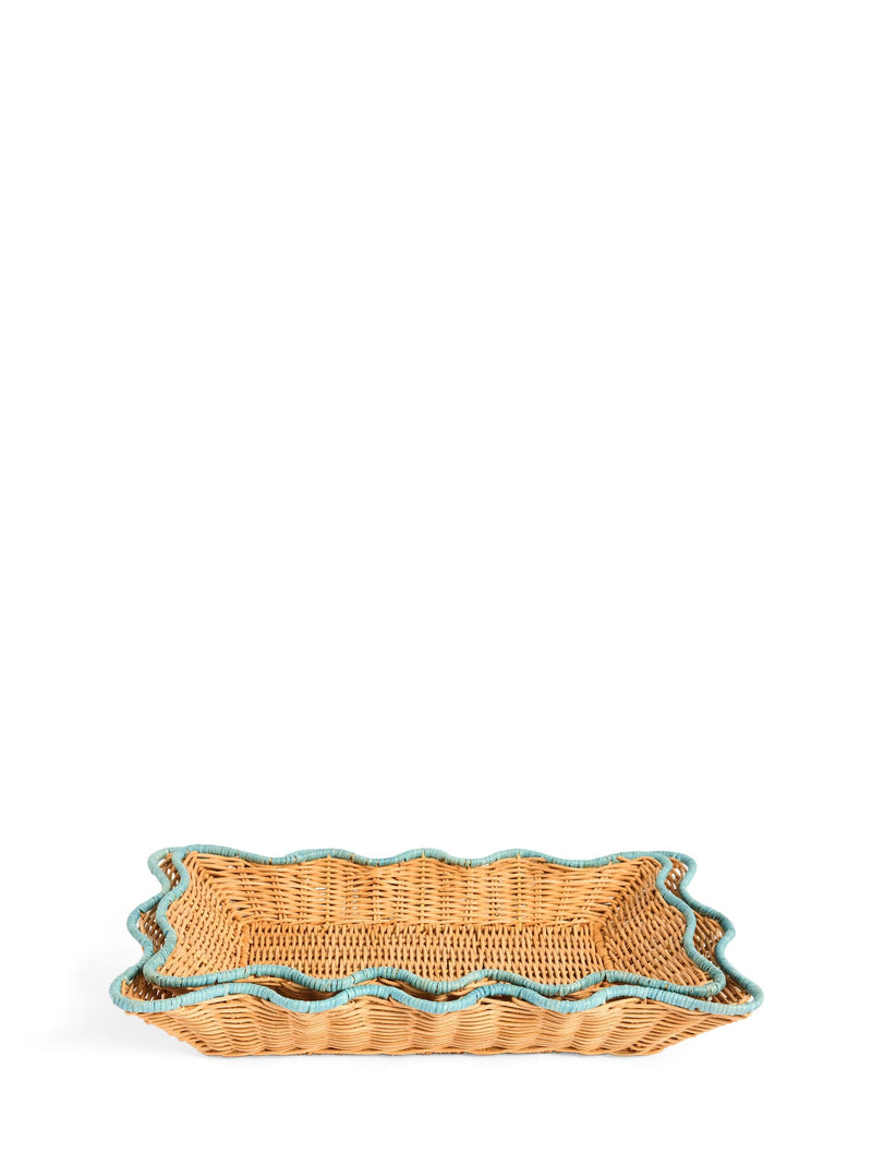 Nina Campbell natural teal rattan trays set of 2, imported from the UK