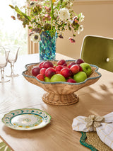 Next Nina Campbell Natural Teal Rattan Scalloped Edge Footed Bowl- Buy online at McGrocer