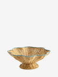Nina Campbell natural teal rattan scalloped edge footed bowl 37.5cm, UK version