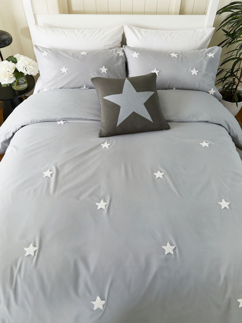 Helena Springfield grey tufted star duvet cover and pillowcase set, UK version