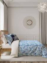 V&A Indigo Ornamental Bloom 100% Cotton Duvet Cover and Pillowcase Set
