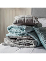 Next Gallery Home Blue Quilted 100% Cotton Velvet Bedspread 260cm x 240cm- Buy online at McGrocer