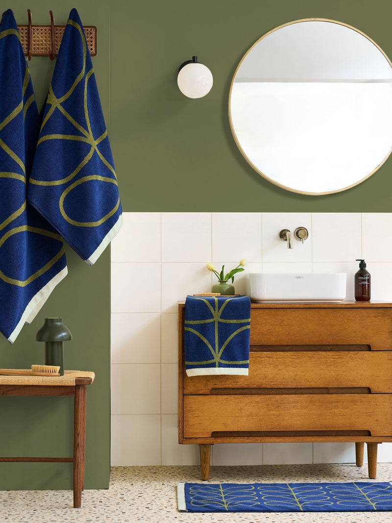 Orla Kiely Linear Stem hand towel navy and olive, UK version