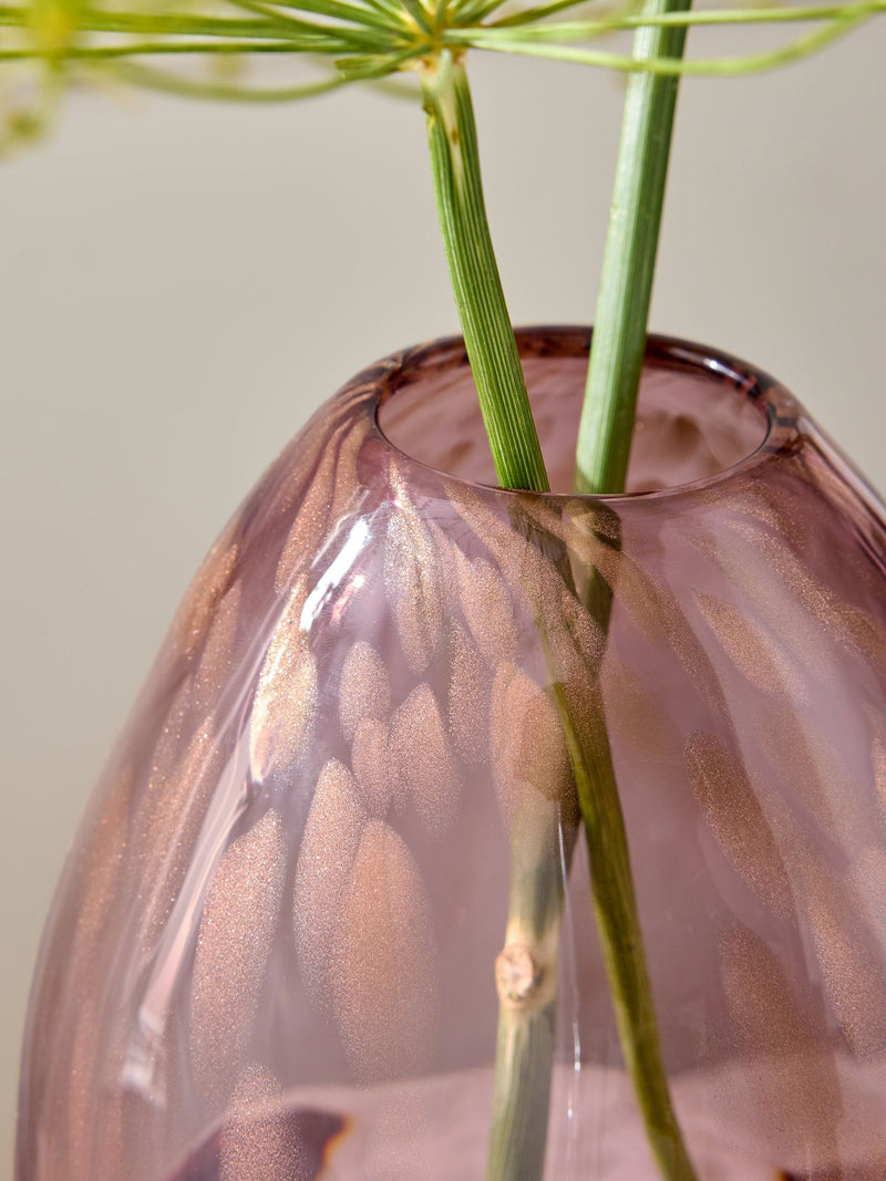 Pink medium glass confetti vase, 18x18x27cm, imported from the UK