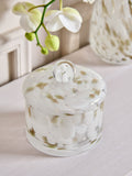 White and gold glass confetti trinket pot with lid 12.5cm (British brand)