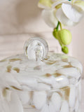 White and gold glass confetti trinket pot with lid 12.5cm (British brand)