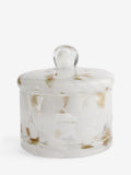White and gold glass confetti trinket pot with lid 12.5cm (British brand)