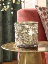 Next Metallic Gold Botanical Print Glass Hurricane Candle Holder for Pillar Candles 15cm- Buy online at McGrocer