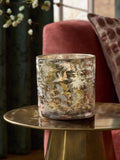 Gold botanical glass hurricane candle holder 15cm, imported from the UK