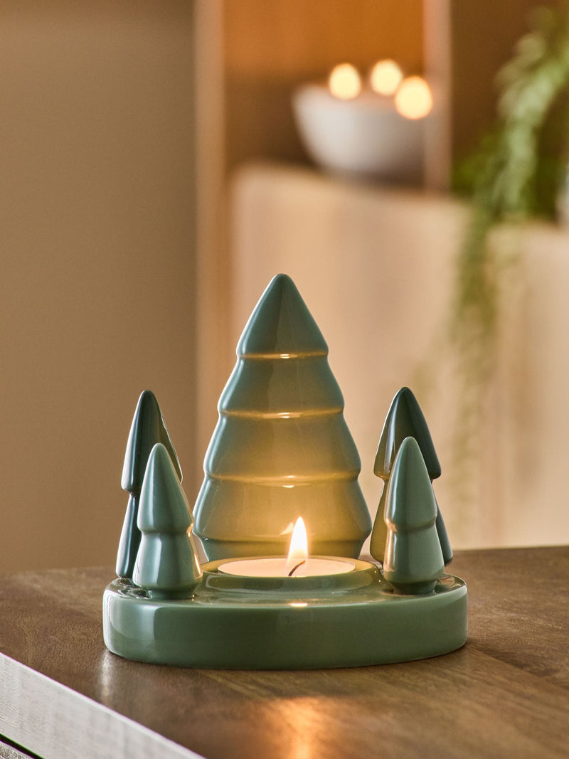 Green Christmas tree tea light holder, UK version