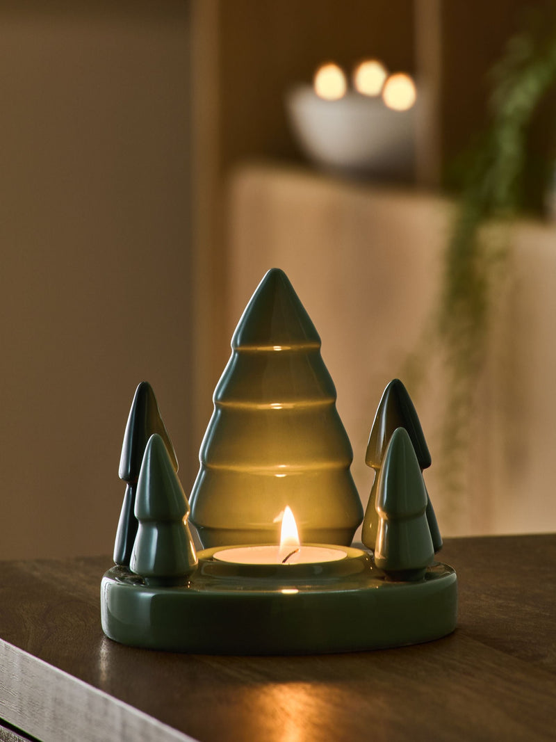 Green Christmas tree tea light holder, UK version