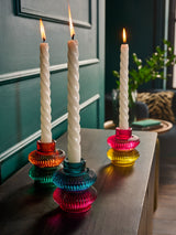 Next Set of 3 Multicolour Glass Tea Light and Taper Candle Holders 8x8x9cm- Buy online at McGrocer