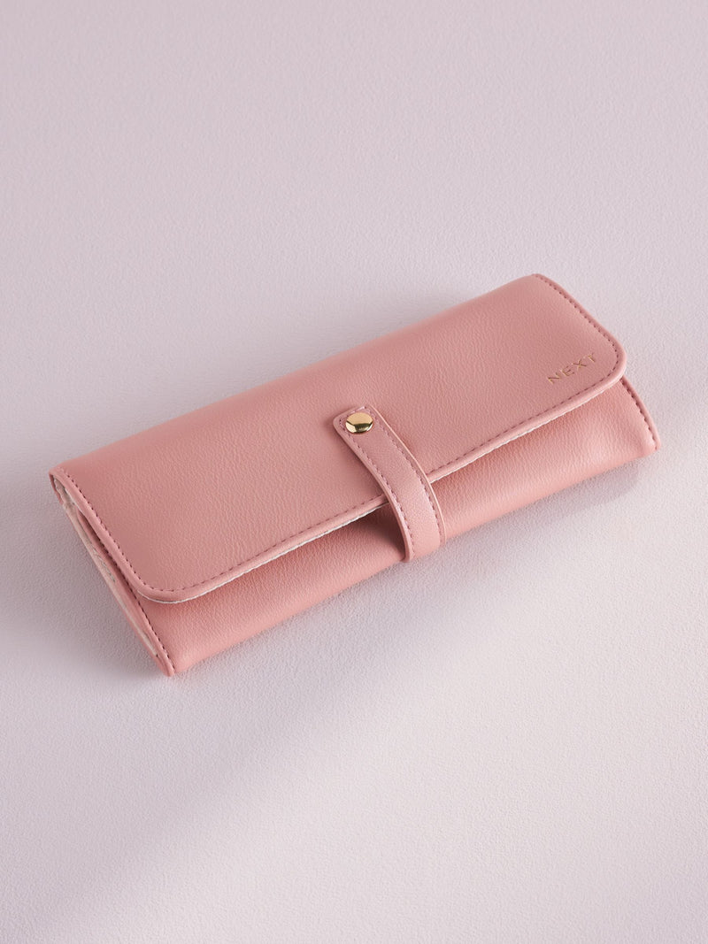Travel jewellery pouch pink faux leather (British brand)