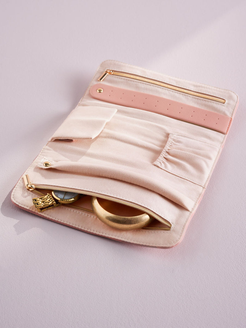 Travel jewellery pouch pink faux leather (British brand)