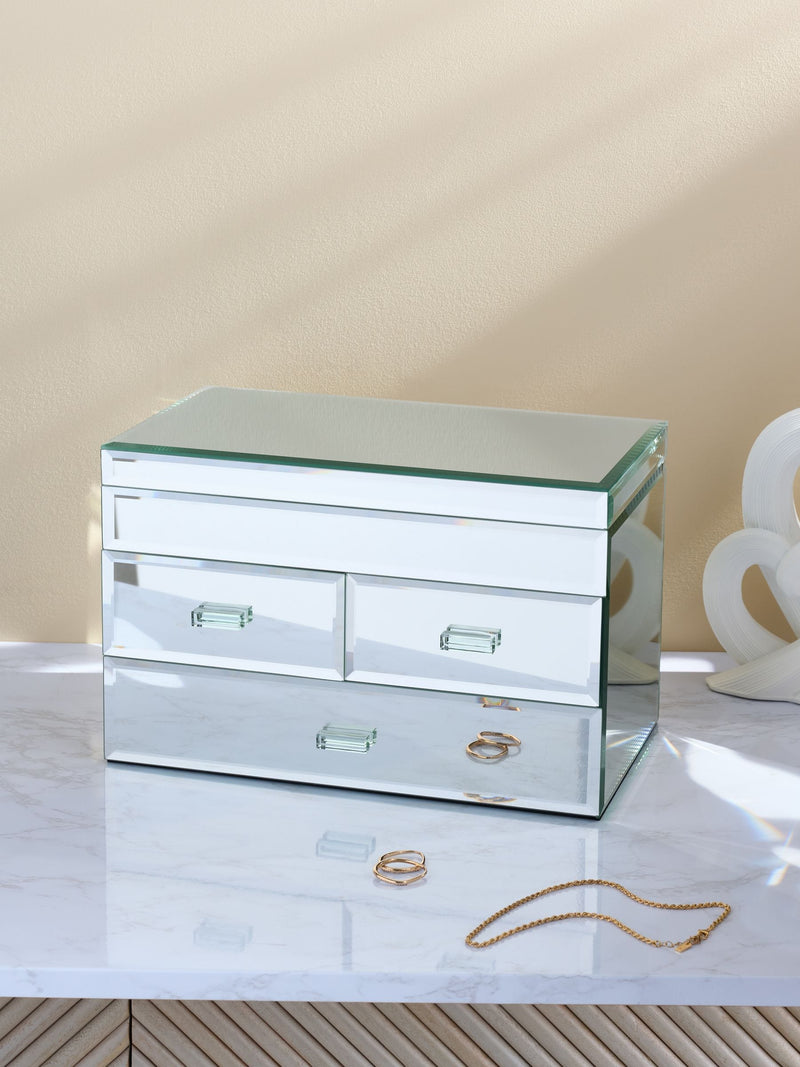 Large mirror jewellery box with ring holder and drawers, UK version