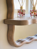 Natural Wavy Pine Wood Shelf Bathroom Wall Mirror