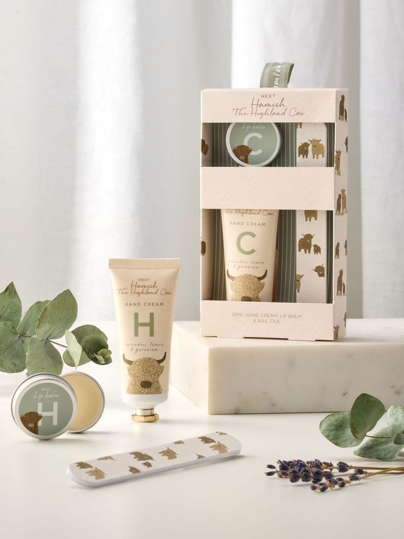 Hamish the Highland Cow Monogram Letter Hand & Lip Care Gift Set