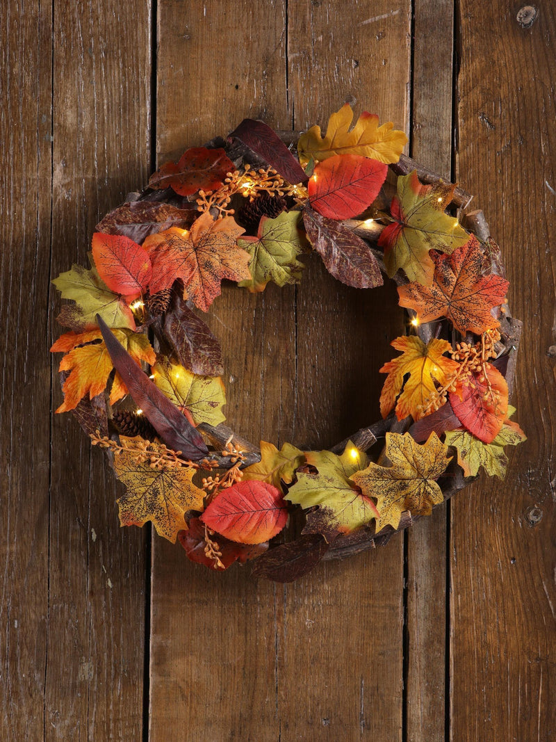 Laura Ashley Multi Pre Lit Autumn Leaf Wreath 37cm, UK version