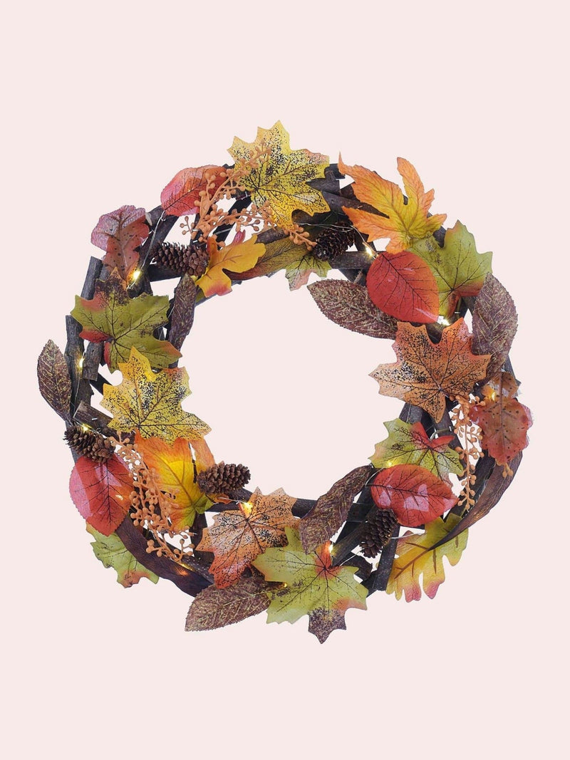 Laura Ashley Multi Pre Lit Autumn Leaf Wreath 37cm, UK version
