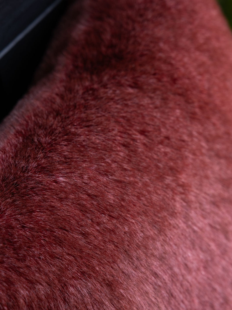 Rockett St George burgundy faux fur cushion 50x50cm, imported from the UK