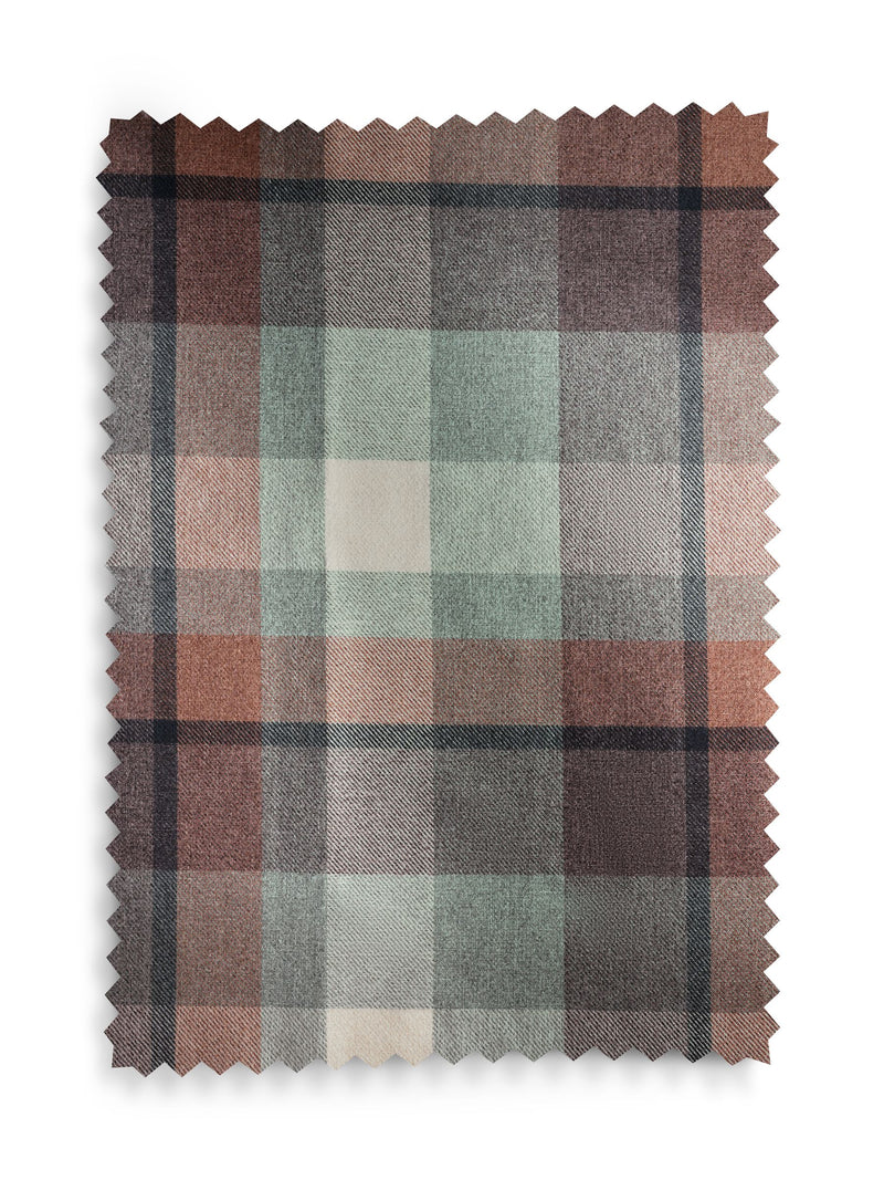 Teal blue brushed check curtains, UK version