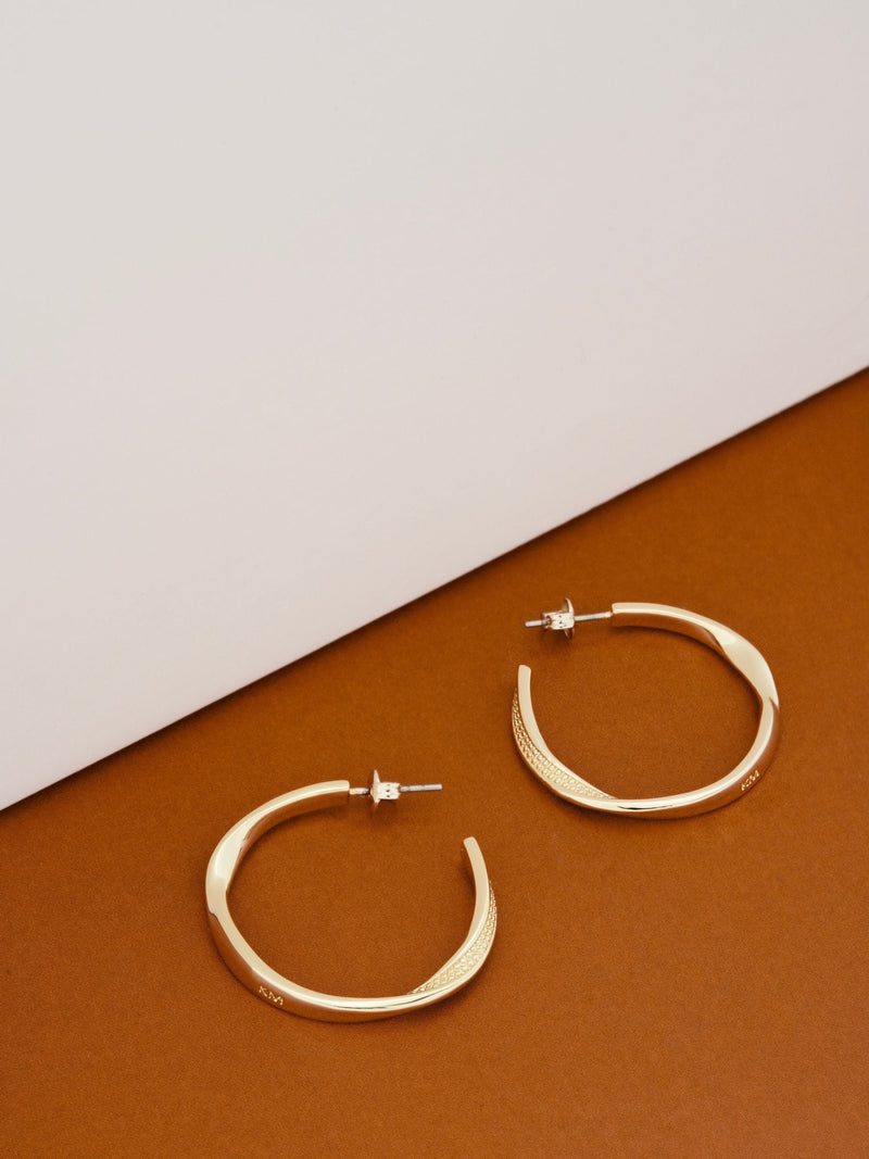 Karen Millen gold tone textured twist hoop earrings, UK version