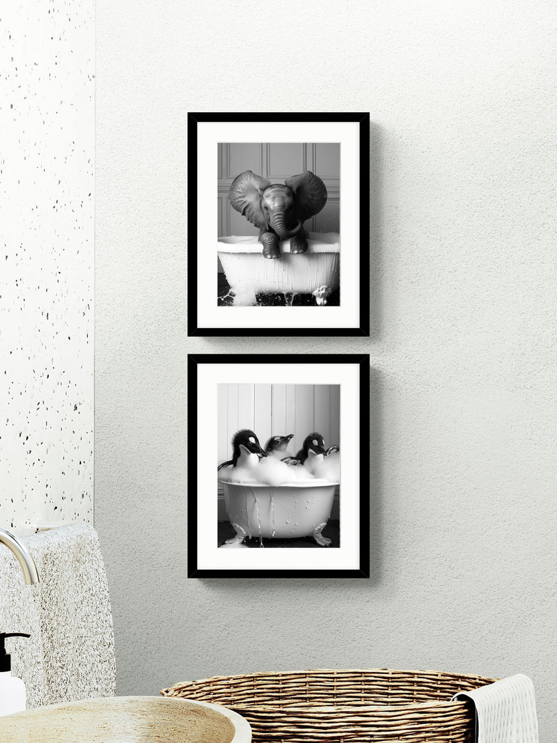 Moonshine Prints black bathroom joy framed art set of 2 with animal scenes - British product