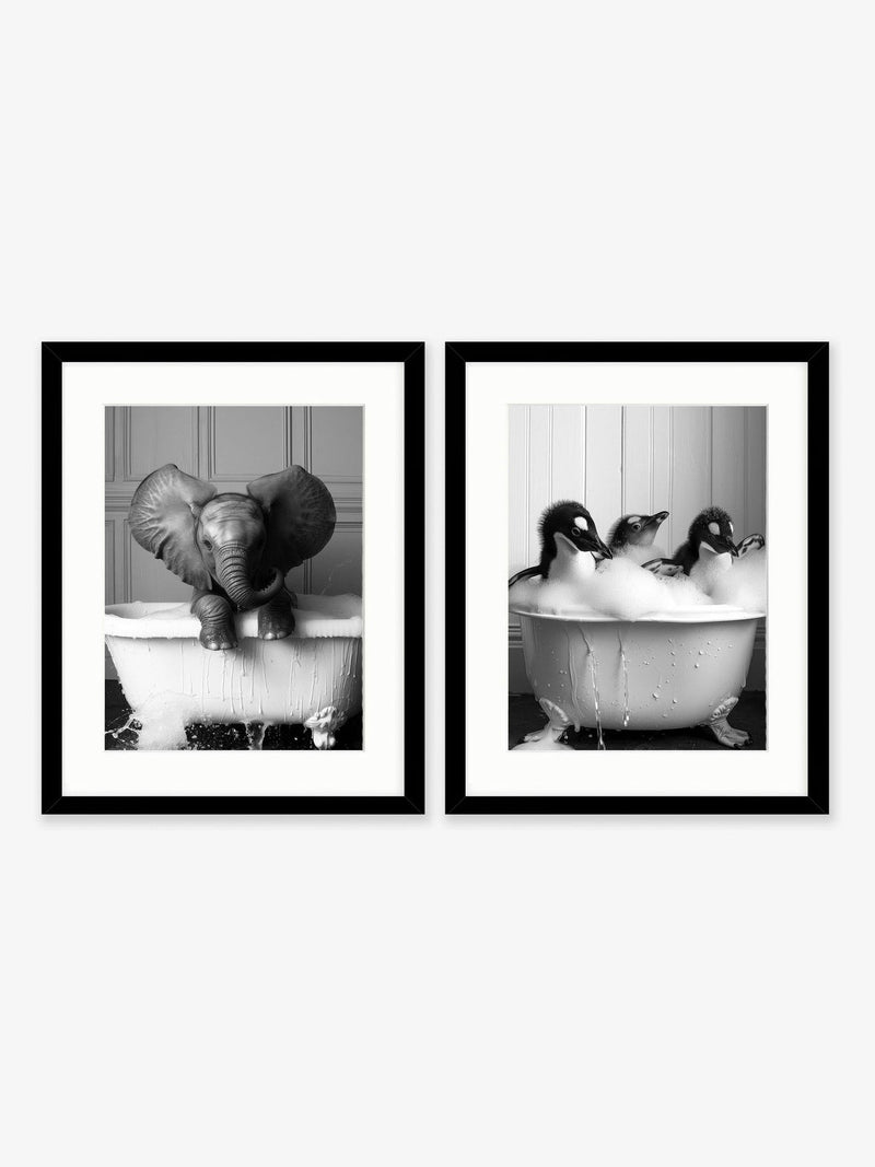 Moonshine Prints black bathroom joy framed art set of 2 with animal scenes - British product