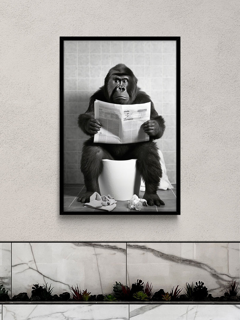 Moonshine Prints Artko Black Bathroom Gorilla framed art print 43.5cm x 43.5cm - British product