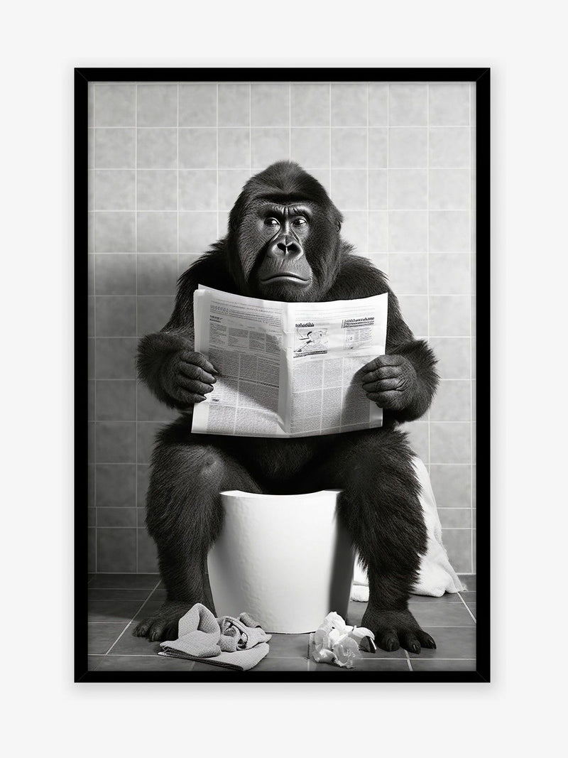Moonshine Prints Artko Black Bathroom Gorilla framed art print 43.5cm x 43.5cm - British product