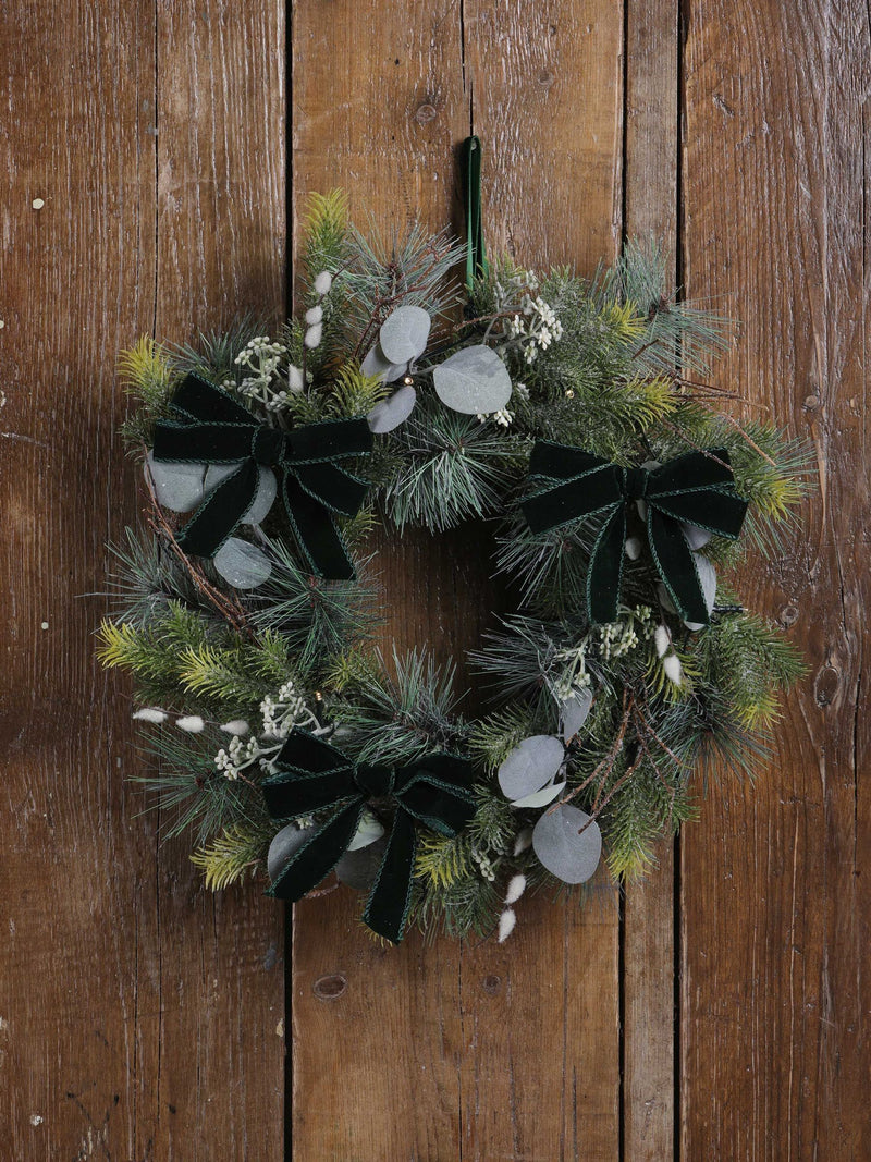 Laura Ashley Green 40cm Pussy WIllow Pre Lit Christmas Wreath