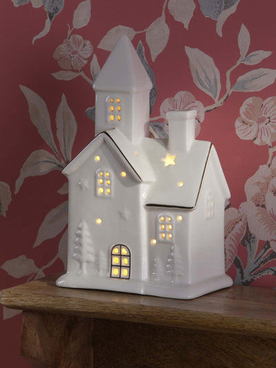 Next Laura Ashley Pre Lit White Ceramic House Ornament- Buy online at McGrocer
