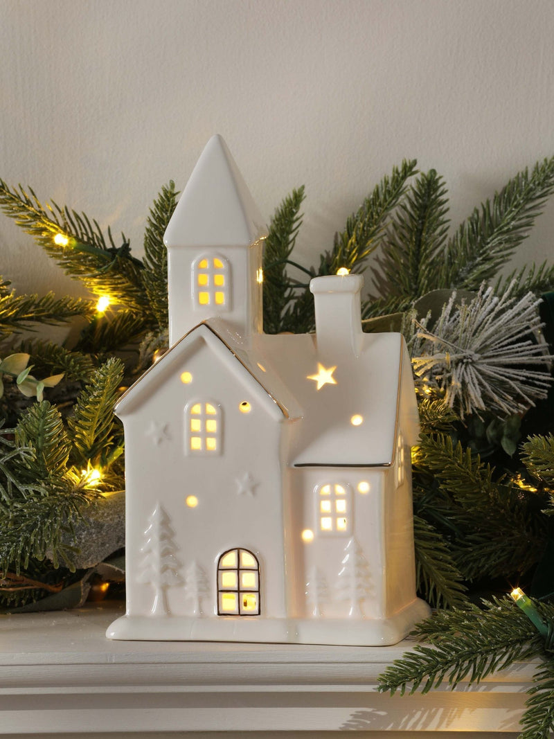 Laura Ashley pre-lit white ceramic house ornament - British product