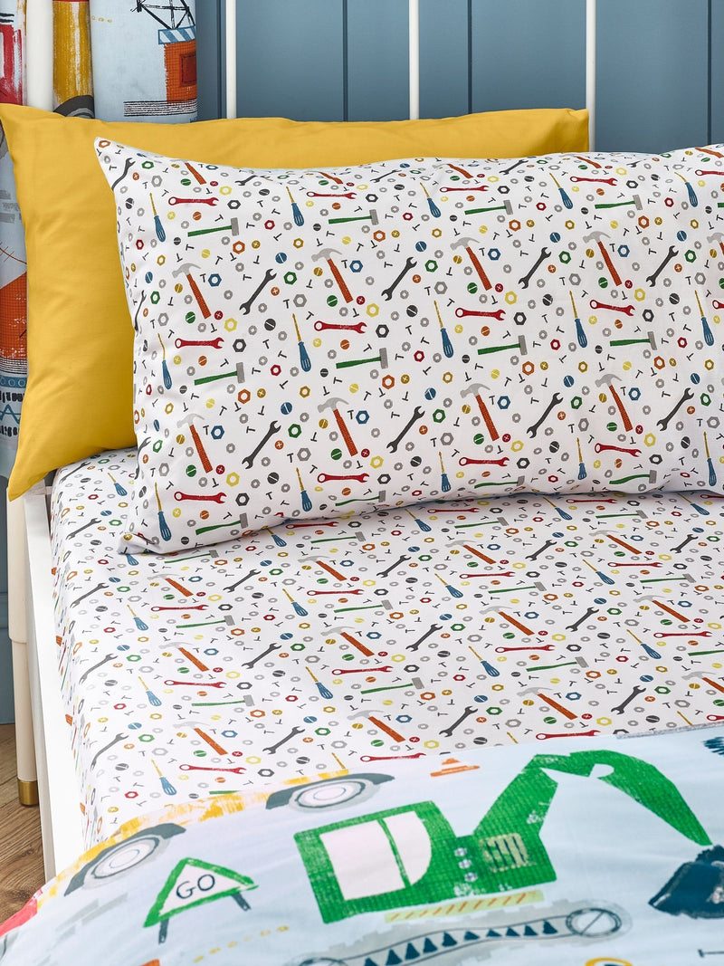 Catherine Lansfield Blue Digger Dreams fitted sheet - British product