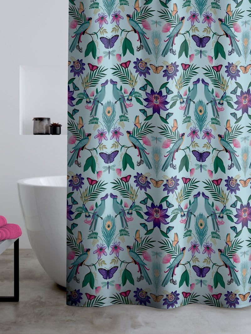 Catherine Lansfield duck egg tropical bird shower curtain 180x180 cm - British product