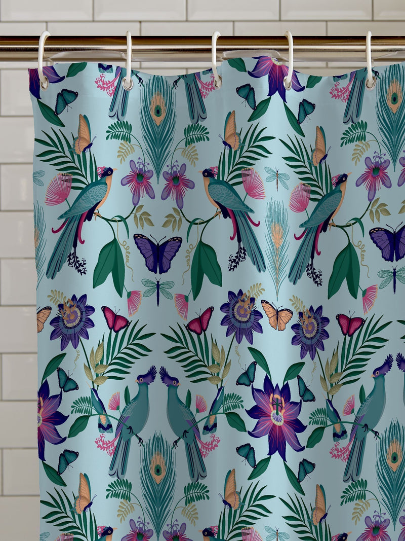 Catherine Lansfield duck egg tropical bird shower curtain 180x180 cm - British product