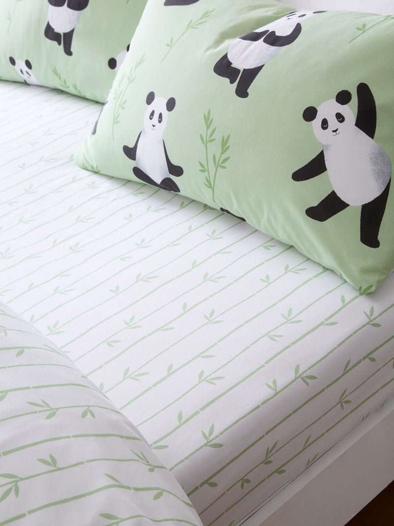 Catherine Lansfield Green Panda Paws Fitted Sheet