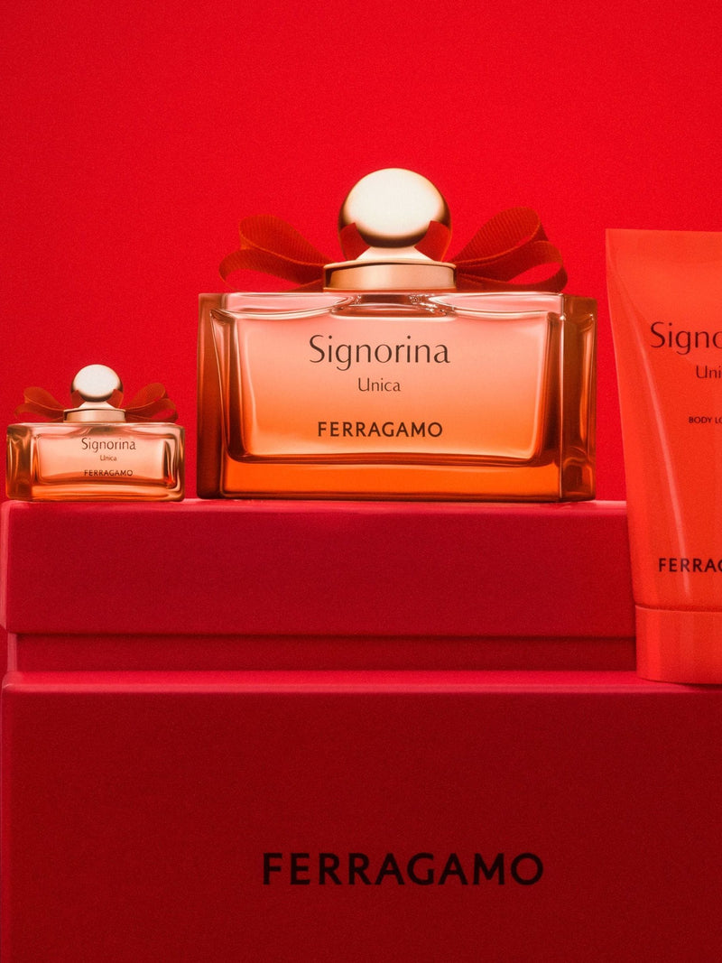 Salvatore Ferragamo Unica perfume gift set with 100ml, 50ml, and 5ml sizes (British brand)
