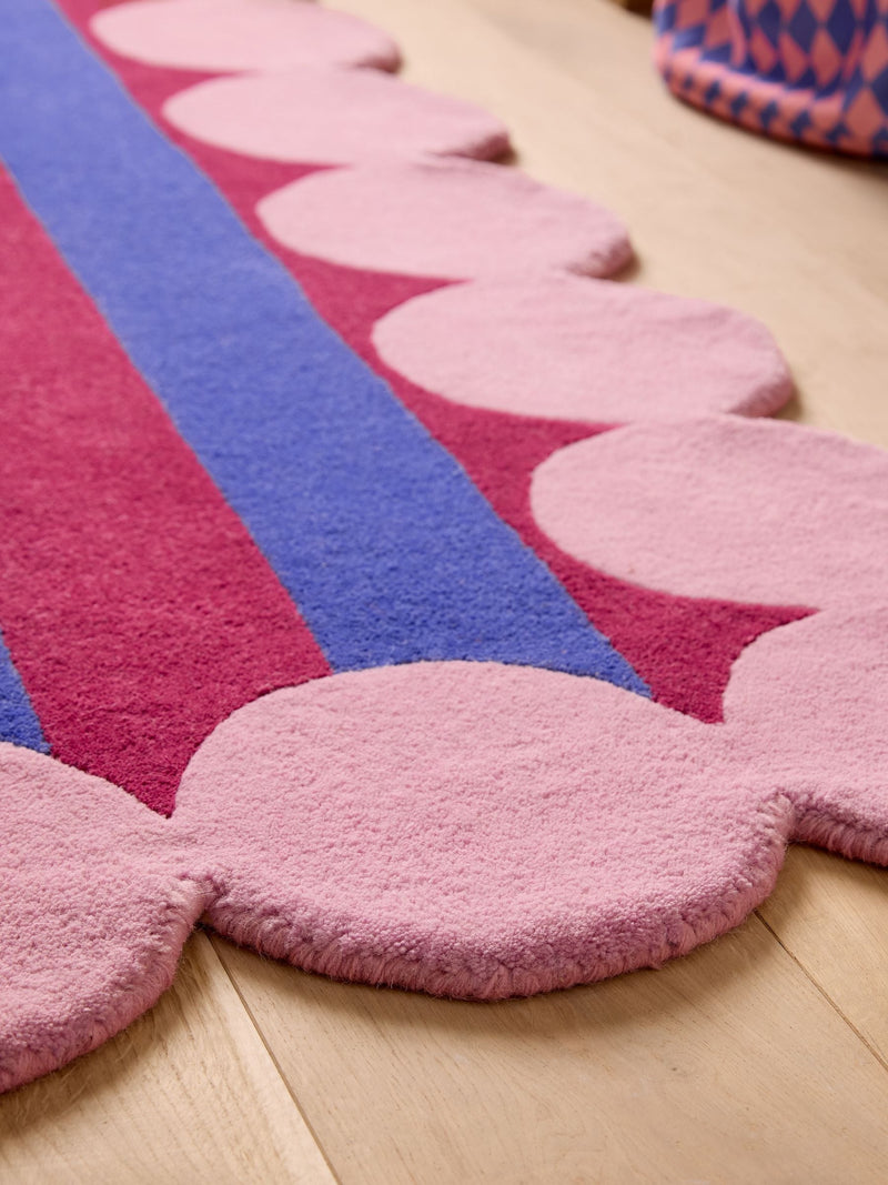 Eleanor Bowmer blue bubble border stripe wool tufted rug (British brand)