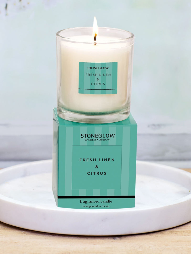 Stoneglow Fresh Linen & Citrus scented candle 200g (British brand)