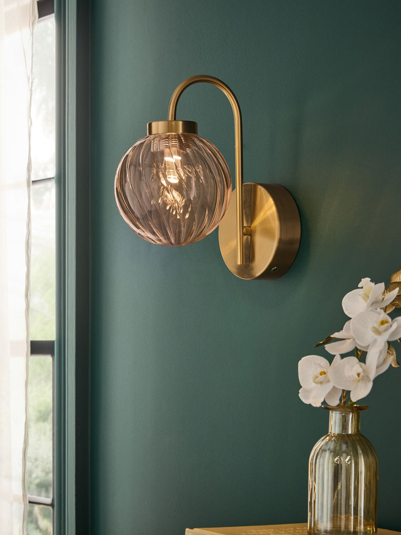 Natural Freya rechargeable wall light with rippled glass, UK version