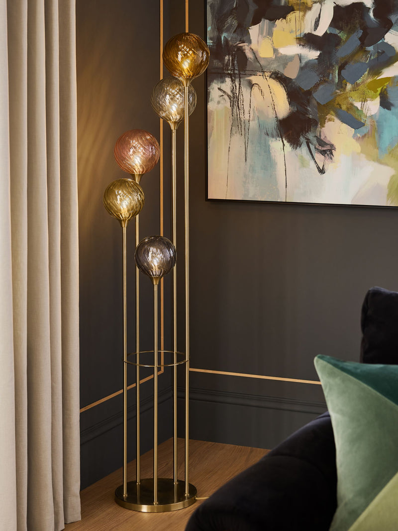 Floor lamp with multi-coloured rippled glass shades 159cm (British brand)