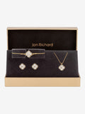 Gold Tone Crystal Clover Trio Necklace Set with 16 Inch Chain