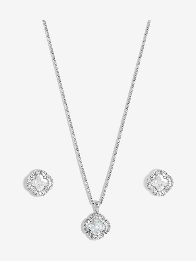 Jon Richard silver tone cubic zirconia clover jewellery set, UK version