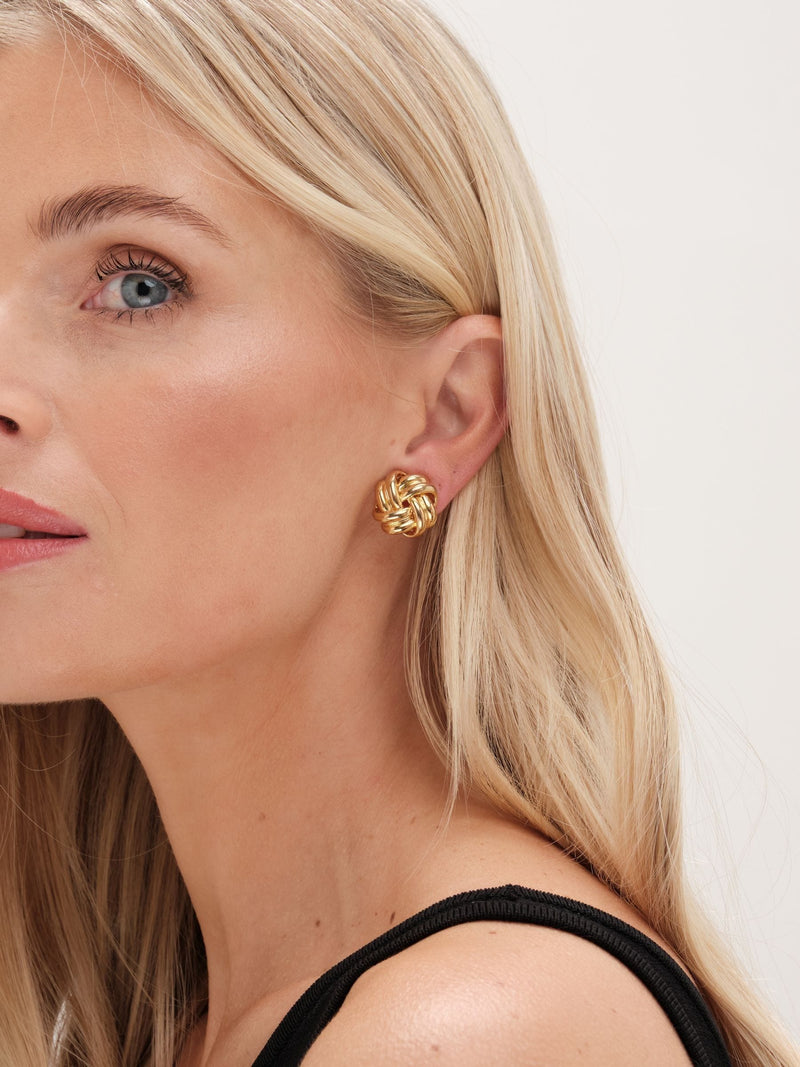 Jon Richard gold polished knot clip earrings, UK version