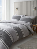 Catherine Lansfield charcoal textured banded stripe reversible duvet cover set - British product