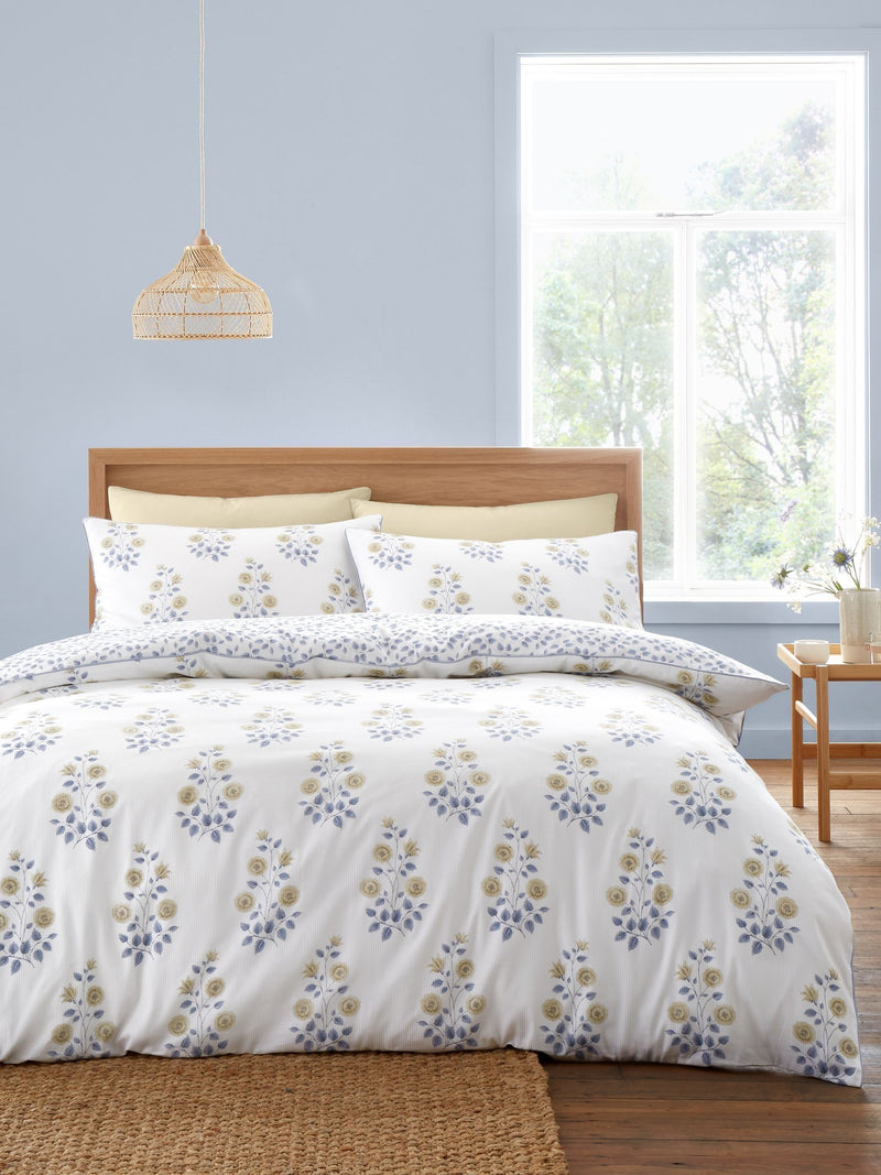 Bianca blue floral satin stripe duvet cover set - British product